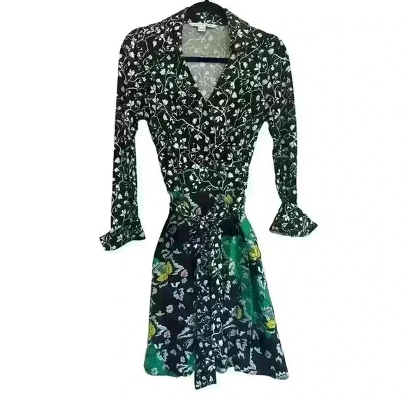 Diane von Furstenberg Amelianna 3/4 Sleeve Wrap Dress Cotton Silk Blend Sz 10 - Picture 1 of 7